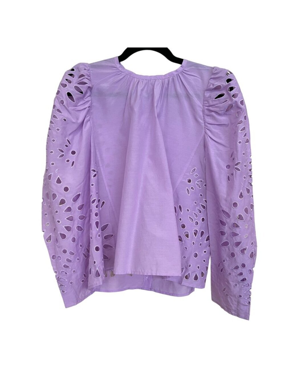 Thakoon Eyelet Purple Silk Blend Puff Sleeve Tie Button Back Blouse Sz 4